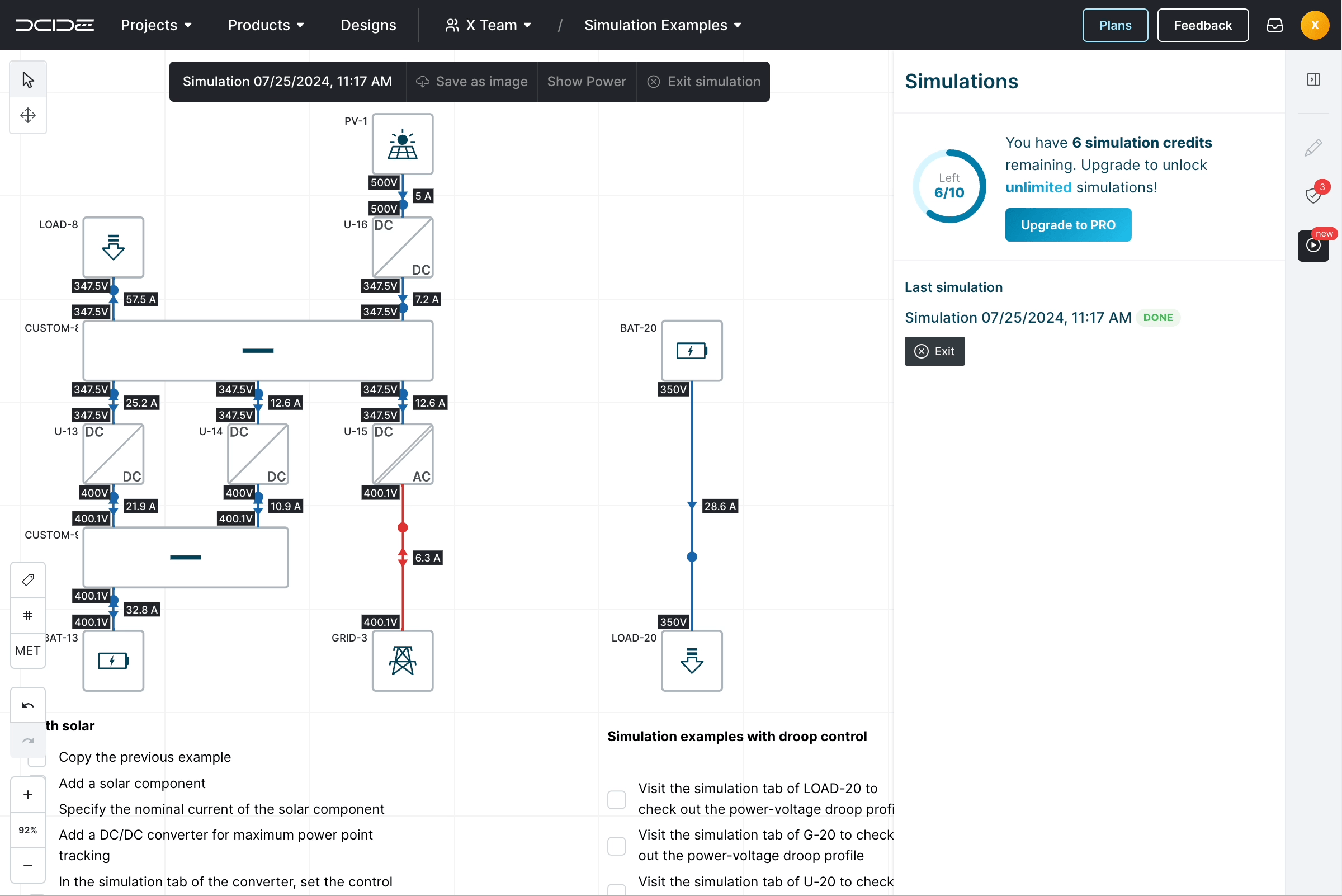 Power flow simulations in DCIDE